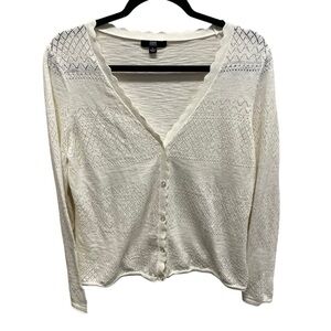 Frye Pointelle sweater Cardigan cream women’s size large dainty feminine